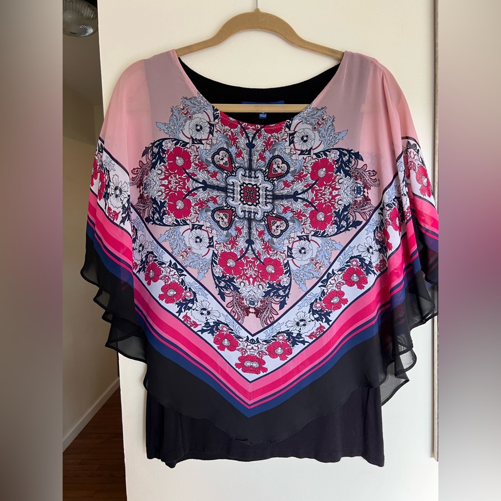 Apt. 9 Pink and Black Floral Blouse